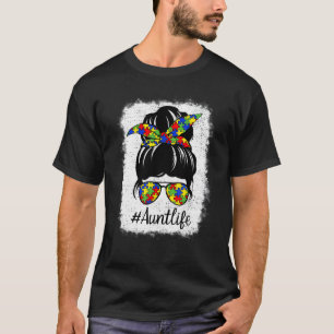 Autism Awareness Messy Bun Autie Aunt Life Girls M T-Shirt