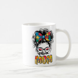 Autism Awareness Messy Bun Autism Mum Coquette Bow Coffee Mug