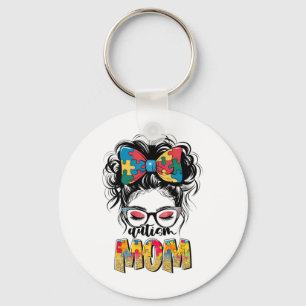 Autism Awareness Messy Bun Autism Mum Coquette Bow Key Ring