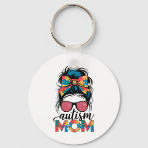 Autism Awareness Messy Bun Autism Mum Coquette Bow Key Ring