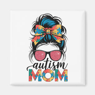 Autism Awareness Messy Bun Autism Mum Coquette Bow Magnet