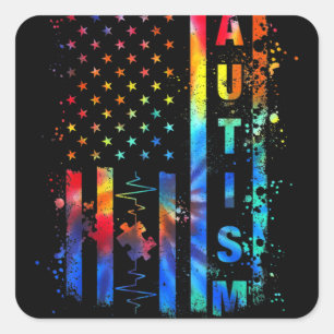 Autism Awareness Month American Flag Mom Dad Square Sticker