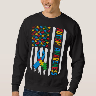 Autism Awareness Month American Flag Puzzle Piece Sweatshirt