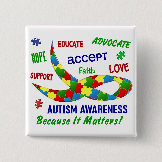 AUTISM AWARENESS MONTH APRIL 15 CM SQUARE BADGE (Front)