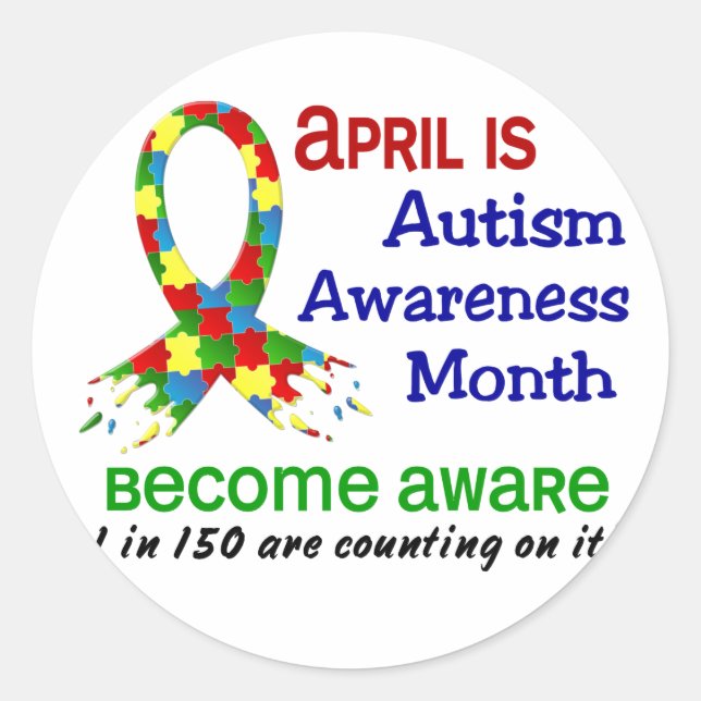 AUTISM AWARENESS MONTH APRIL CLASSIC ROUND STICKER (Front)