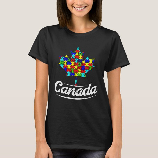 Autism Awareness Month Canada Leaf Autism Support T-Shirt (Front)