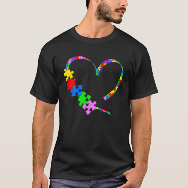 Autism Awareness Month Love Heart Puzzle Support A T-Shirt (Front)