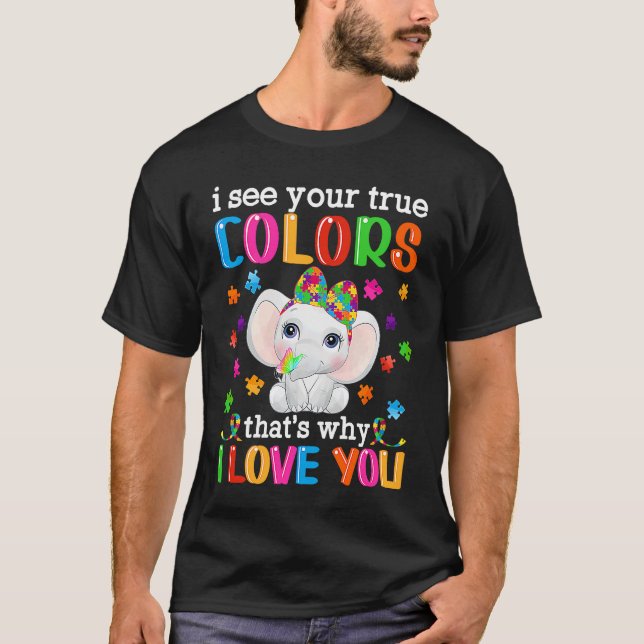 Autism Awareness Month Mama Papa Elephant Love Nee T-Shirt (Front)