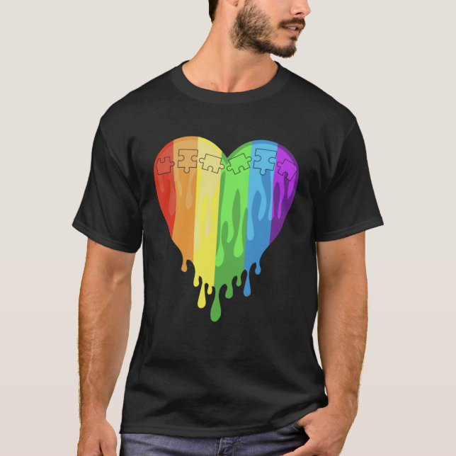 Autism Awareness Month Multicolor Heart Autism Puz T-Shirt (Front)