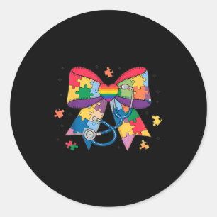 Autism awareness month nurse coquette bow classic round sticker