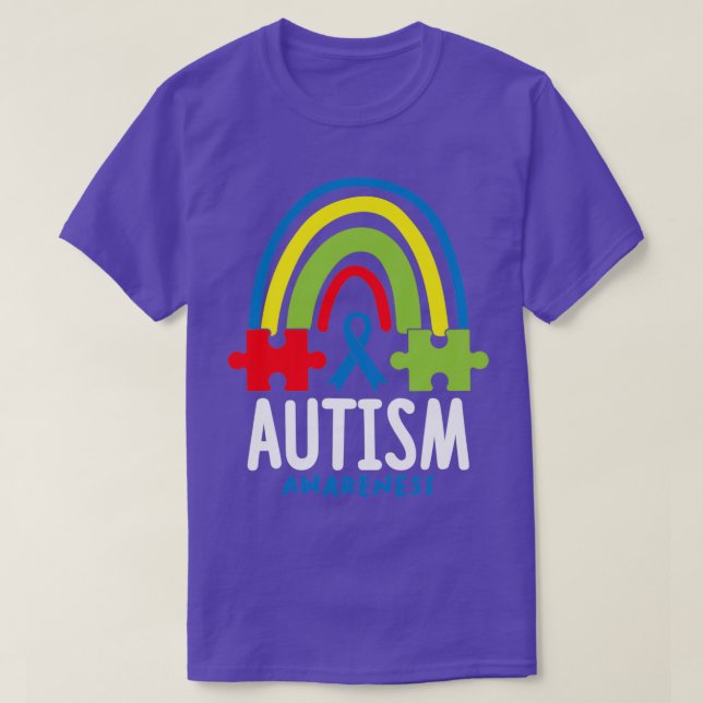 Autism Awareness Month Rainbow Puzzle Pieces T-Shirt (Design Front)