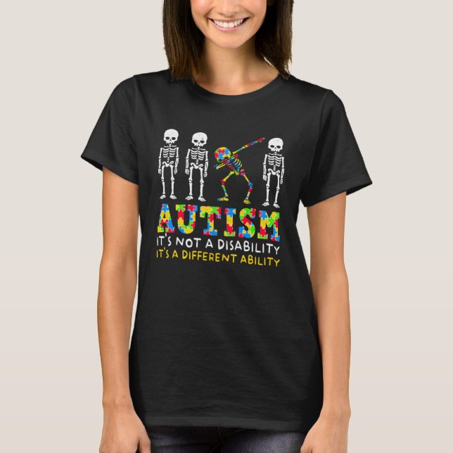 Autism Awareness Month Skeleton Dabbing Autistic K T-Shirt (Front)