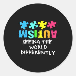 Autism Awareness Month Support Seeing The World Di Classic Round Sticker