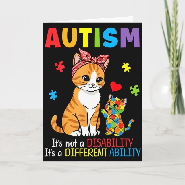 Autism Awareness Mother Cat Different Ability Puzz Card (Front)