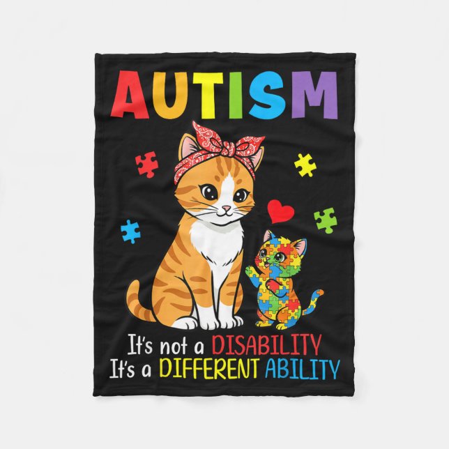 Autism Awareness Mother Cat Different Ability Puzz Fleece Blanket (Front)