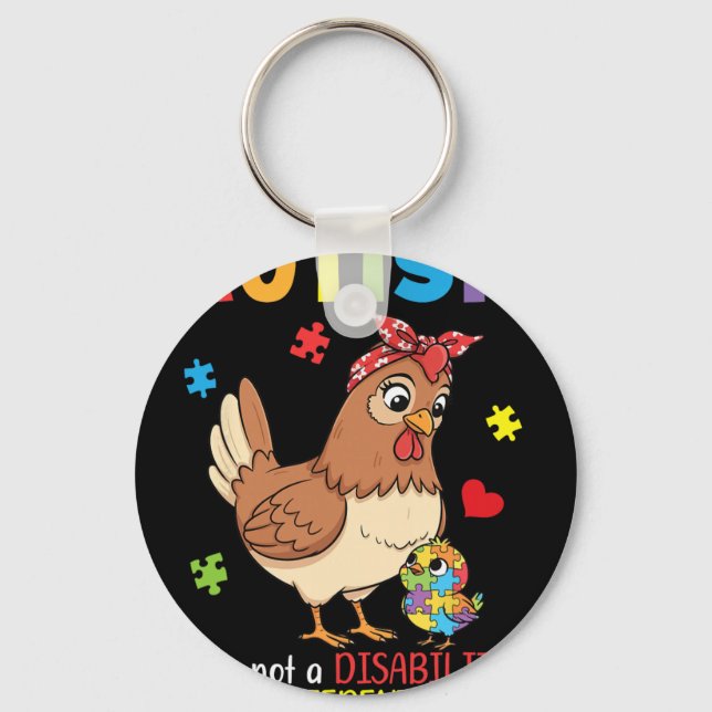 Autism Awareness Mother Chicken Different Ability  Key Ring (Front)