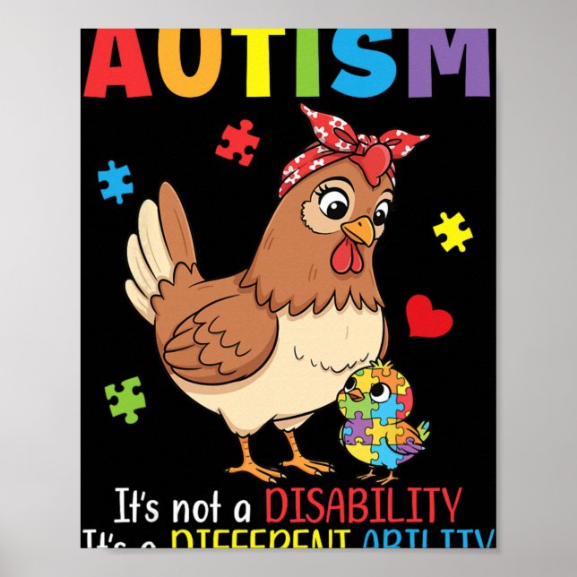 Autism Awareness Mother Chicken Different Ability  Poster (Front)