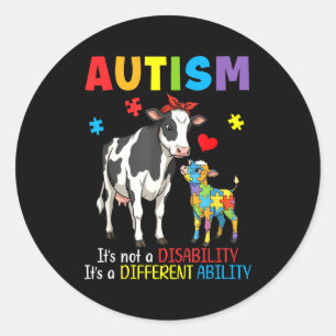 Autism Awareness Mother Cow Different Ability Puzz Classic Round Sticker