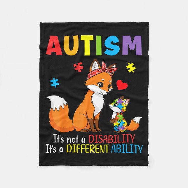 Autism Awareness Mother Fox Different Ability Puzz Fleece Blanket (Front)