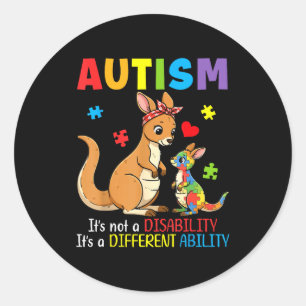 Autism Awareness Mother Kangaroo Different Ability Classic Round Sticker