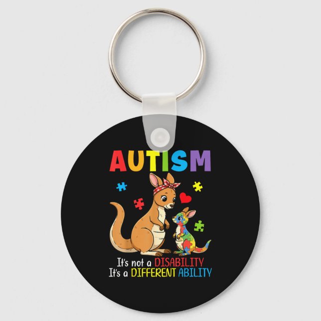 Autism Awareness Mother Kangaroo Different Ability Key Ring (Front)