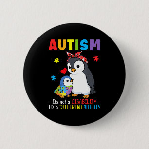 Autism Awareness Mother Penguin Different Ability 6 Cm Round Badge
