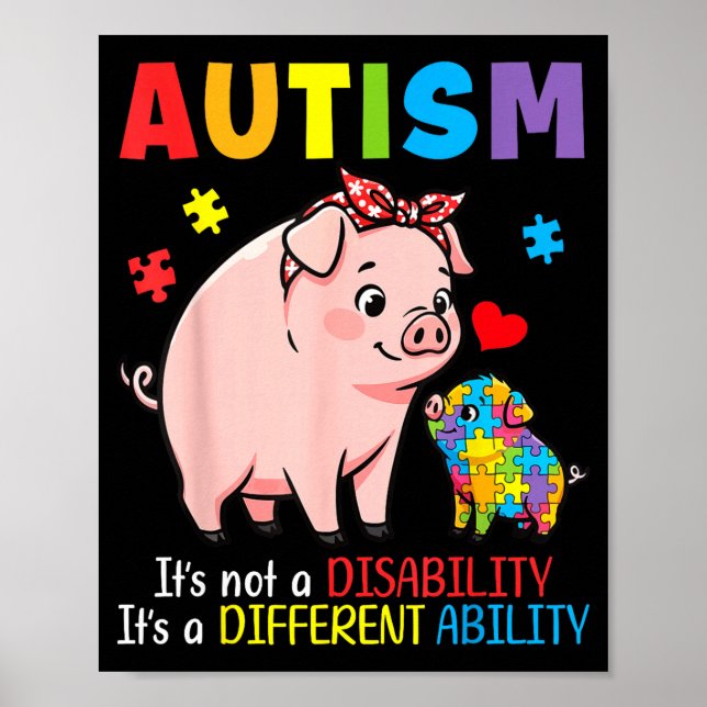 Autism Awareness Mother Pig Different Ability Puzz Poster (Front)