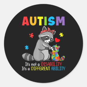 Autism Awareness Mother Raccoon Different Ability Classic Round Sticker