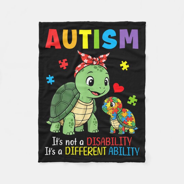 Autism Awareness Mother Turtle Different Ability S Fleece Blanket (Front)