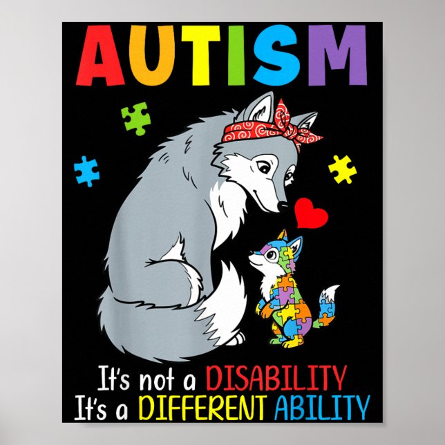 Autism Awareness Mother Wolf Different Ability Puz Poster (Front)