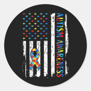 Autism Awareness Mum Dad Usa Flag Autistic Awarene Classic Round Sticker