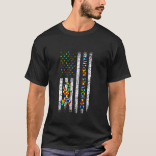 Autism Awareness Mum Dad USA flag Autistic Awarene T-Shirt