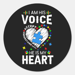 Autism Awareness Mum I Am His Voice He Is My Hear Classic Round Sticker