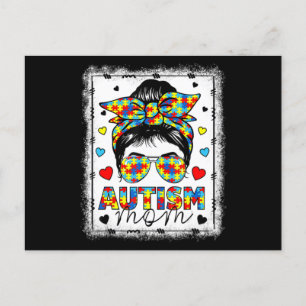 Autism Awareness Mum Life Messy Bun Bleached Mothe Postcard