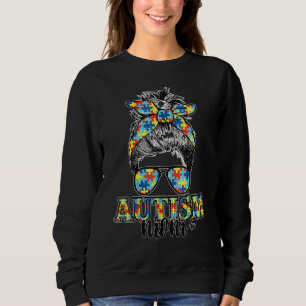 Autism Awareness Mum Life Messy Bun Hair Mama Moth Sweatshirt