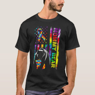 Autism Awareness Mummy Bear Autistic American Flag T-Shirt