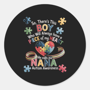 Autism Awareness Nana Puzzle Heart Grandma Gift Classic Round Sticker