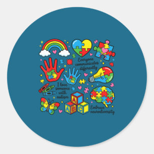 Autism awareness neurodiversity awareness asd men classic round sticker