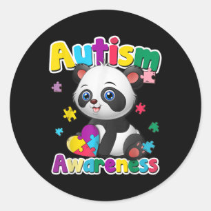 Autism Awareness Panda Puzzle Pieces Colours Gift Classic Round Sticker