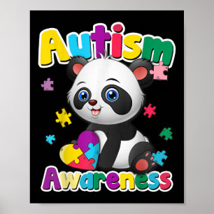 Autism Awareness Panda Puzzle Pieces Colours Gift Poster