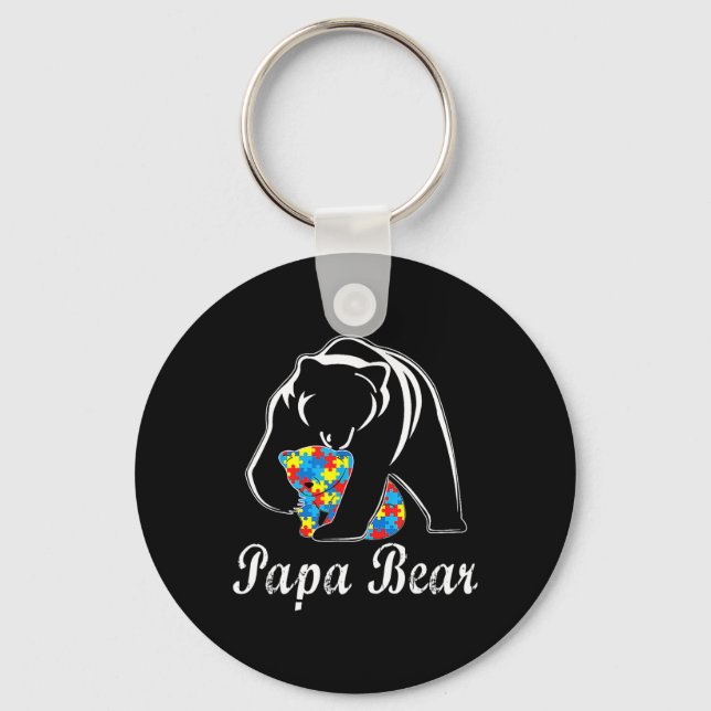 Autism Awareness Papa Bear Support Autistic Adults Key Ring (Front)