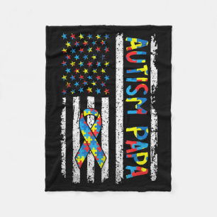 Autism Awareness Papa USA American Flag Puzzle Fleece Blanket