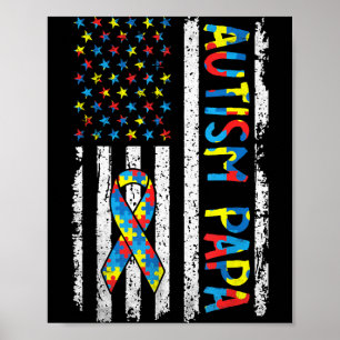 Autism Awareness Papa USA American Flag Puzzle Poster