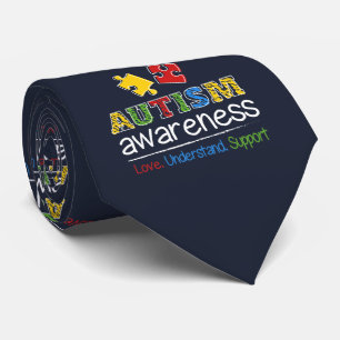 Autism Awareness Pattern Puzzles Red Yellow Blue Tie