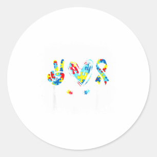 Autism Awareness Peace Love Autism Puzzle Ribbon B Classic Round Sticker