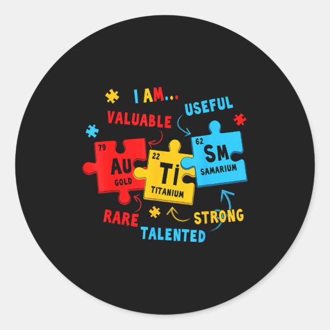 Autism Awareness Periodic Table Elements Funny Men Classic Round Sticker (Front)