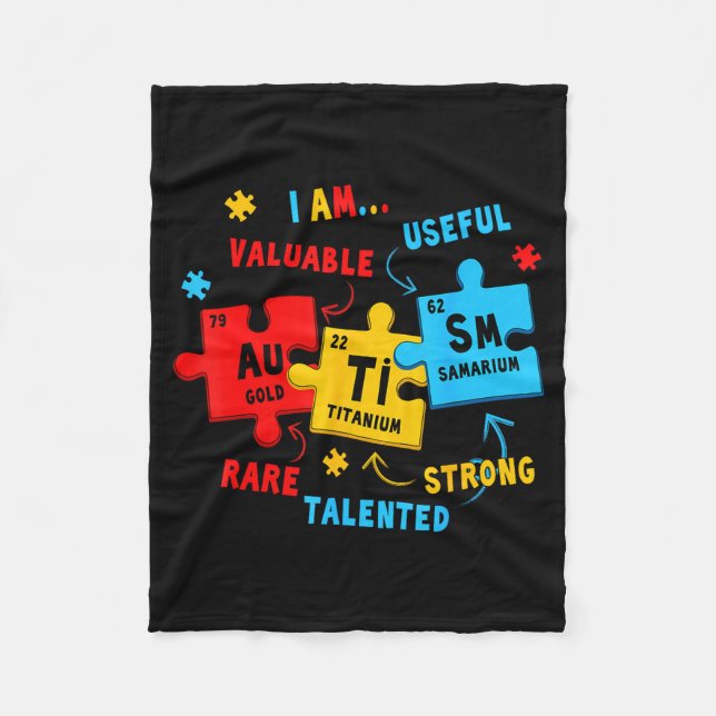 Autism Awareness Periodic Table Elements Funny Men Fleece Blanket (Front)