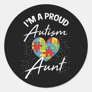 Autism Awareness Proud Aunt Puzzle Heart Cool Fami Classic Round Sticker