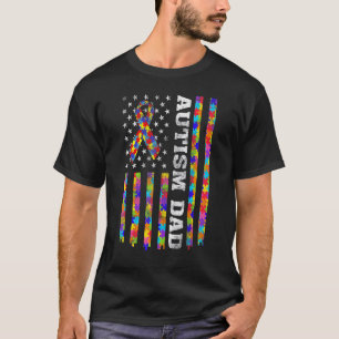 Autism Awareness Proud Autism Dad Vintage USA Flag T-Shirt