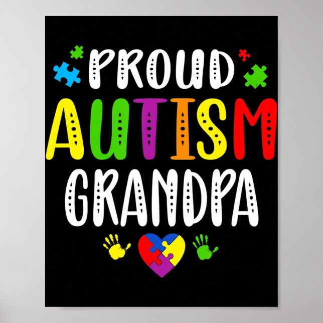 Autism Awareness Proud Autism Grandpa Hand Heart P Poster (Front)